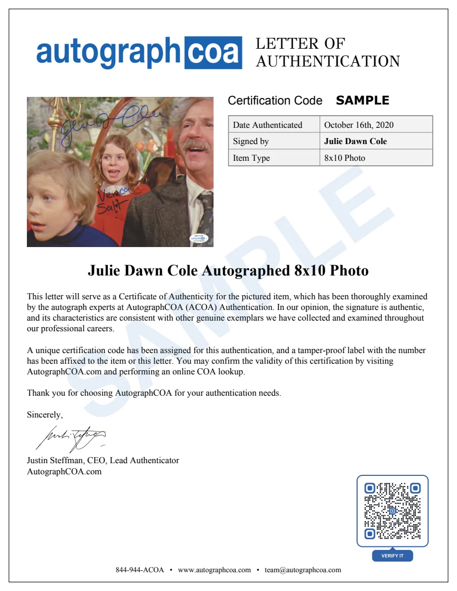 Example Letter of Authenticity for this item, marked SAMPLE