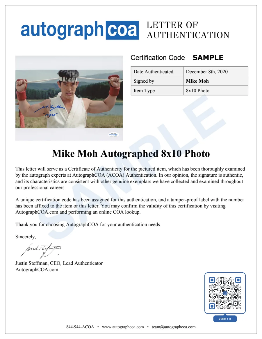 Example Letter of Authenticity for this item, marked SAMPLE