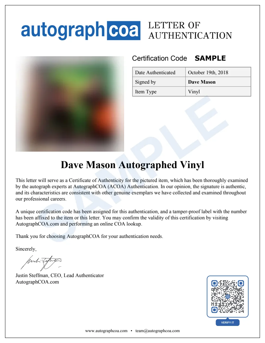 Example Letter of Authenticity for this item, marked SAMPLE