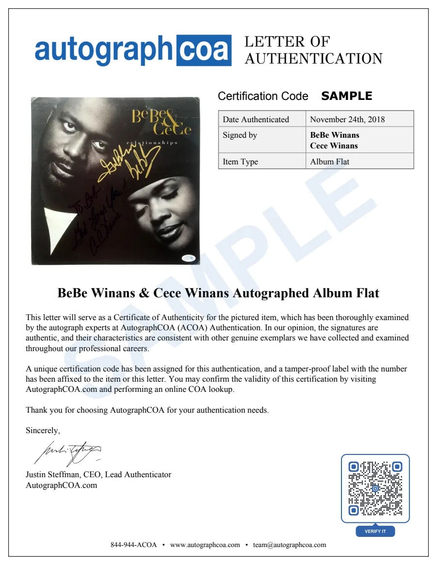 Example Letter of Authenticity for this item, marked SAMPLE