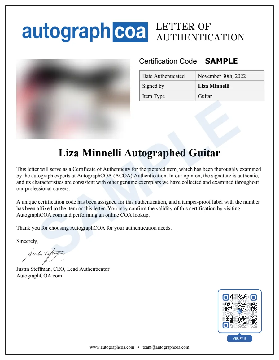 Example Letter of Authenticity for this item, marked SAMPLE