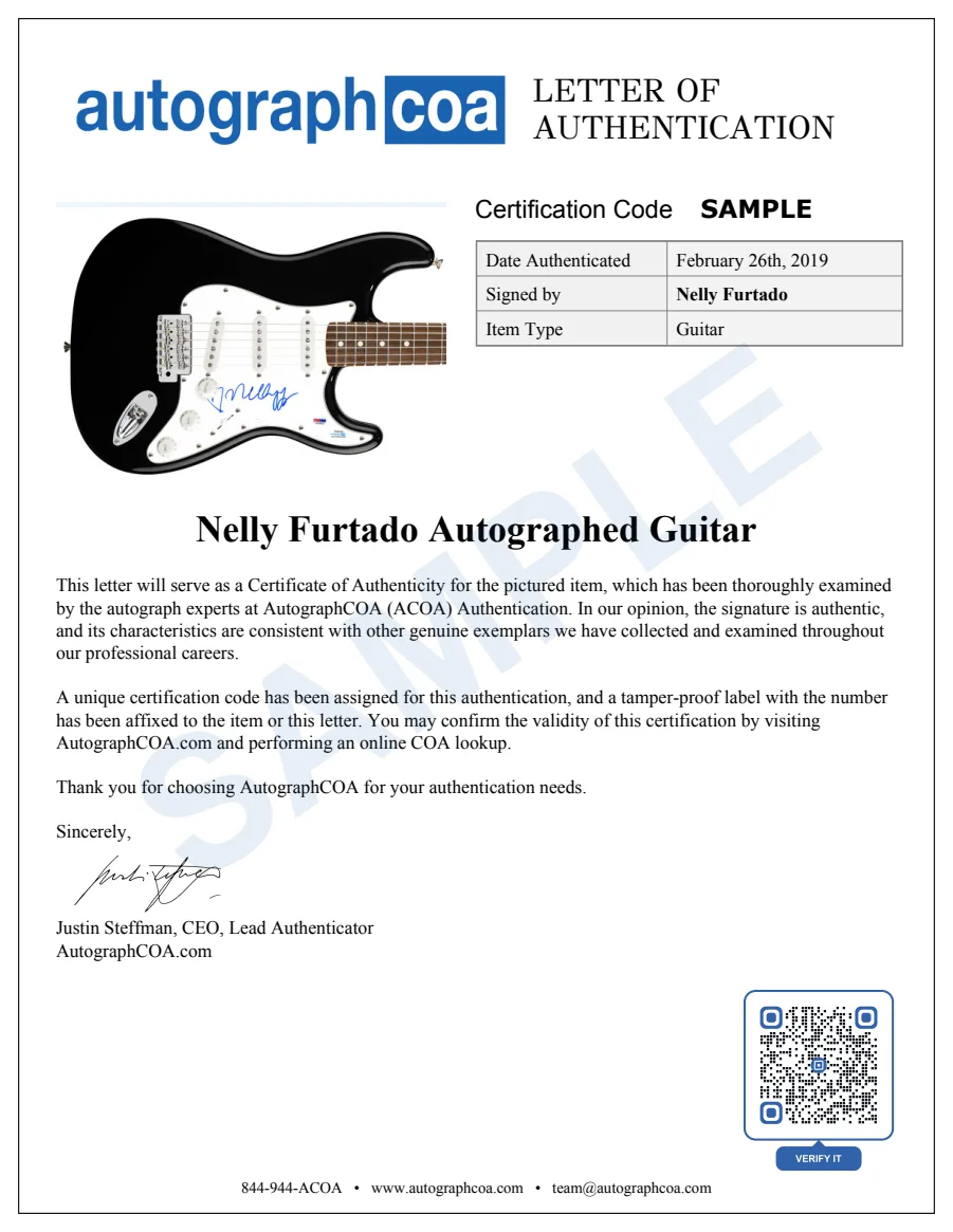Example Letter of Authenticity for this item, marked SAMPLE