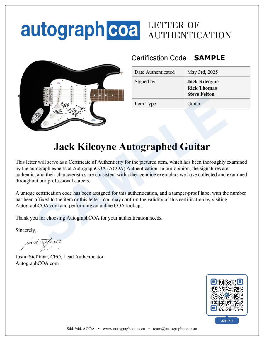 Example Letter of Authenticity for this item, marked SAMPLE
