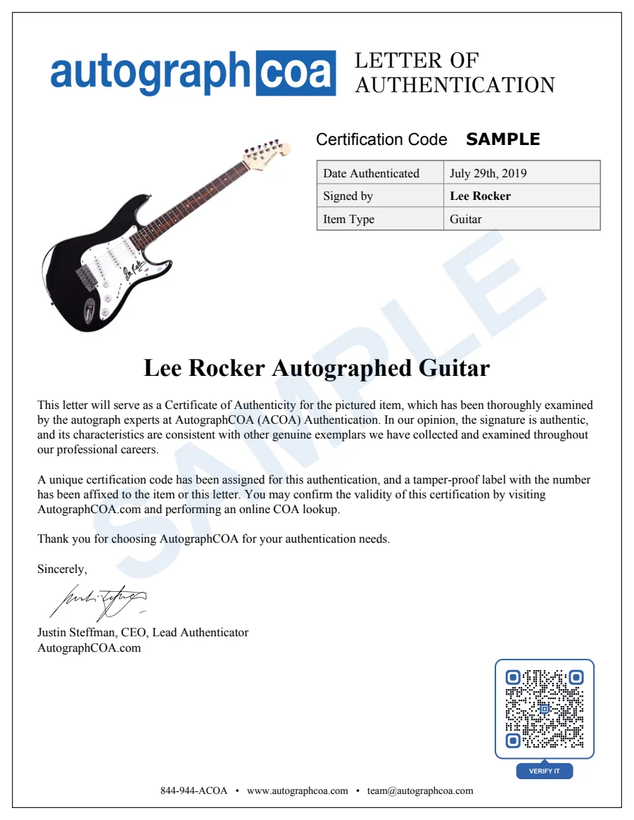 Example Letter of Authenticity for this item, marked SAMPLE