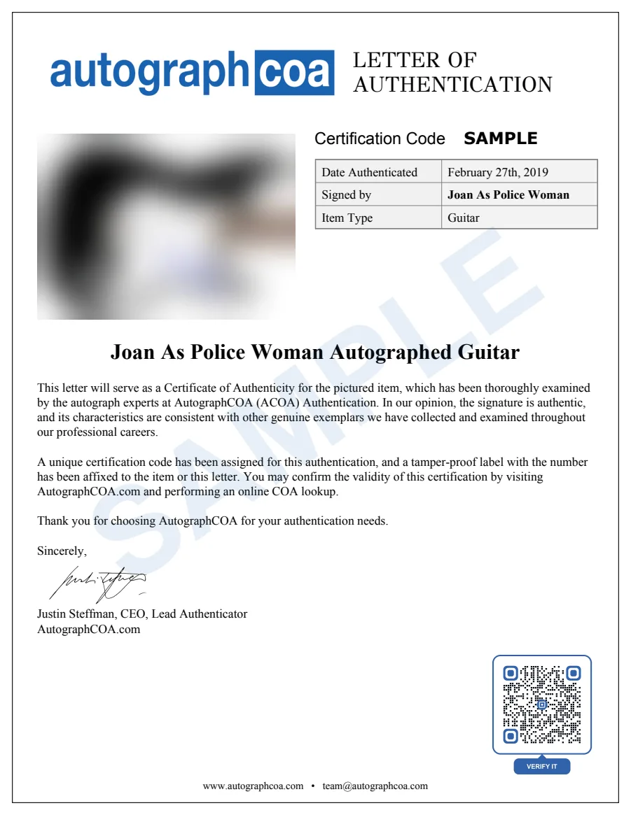 Example Letter of Authenticity for this item, marked SAMPLE