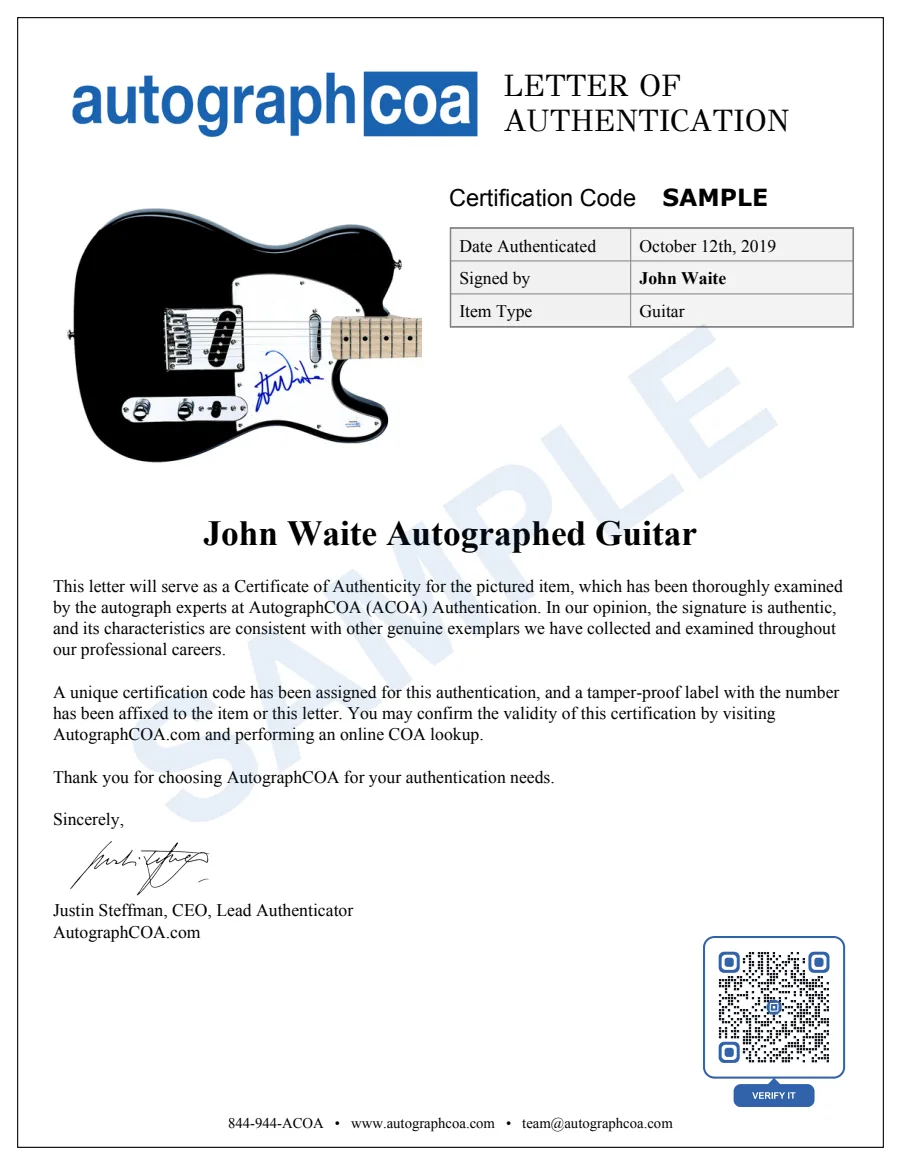 Example Letter of Authenticity for this item, marked SAMPLE