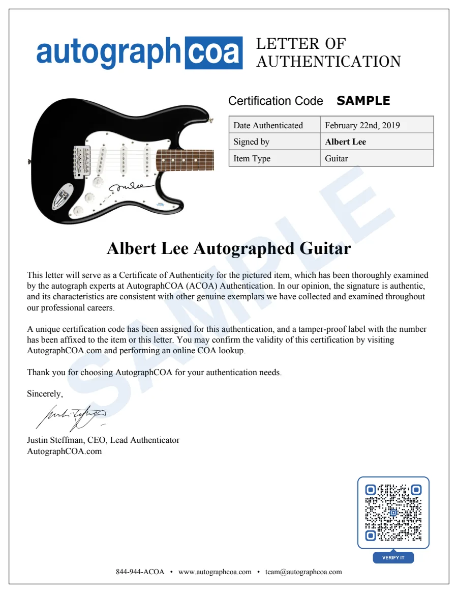 Example Letter of Authenticity for this item, marked SAMPLE