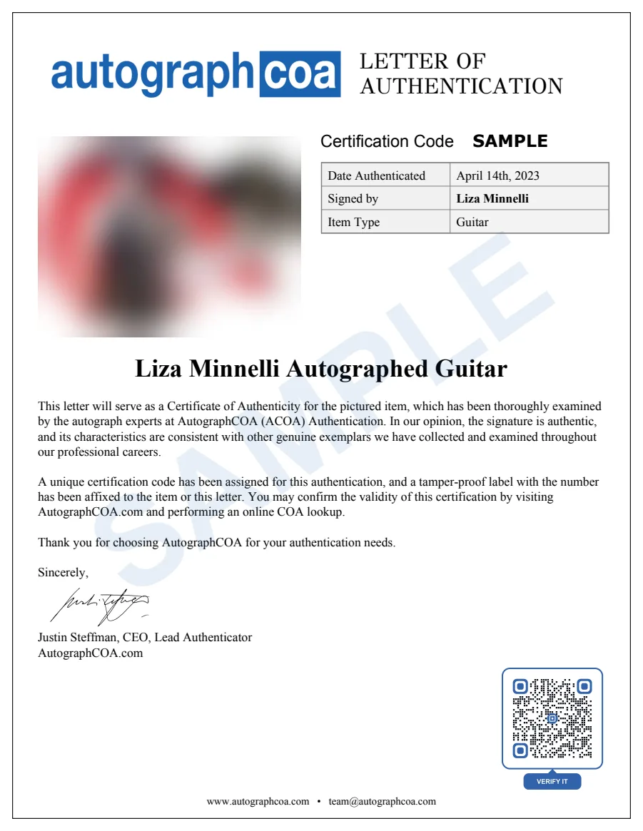 Example Letter of Authenticity for this item, marked SAMPLE