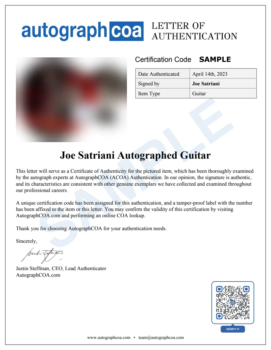 Example Letter of Authenticity for this item, marked SAMPLE