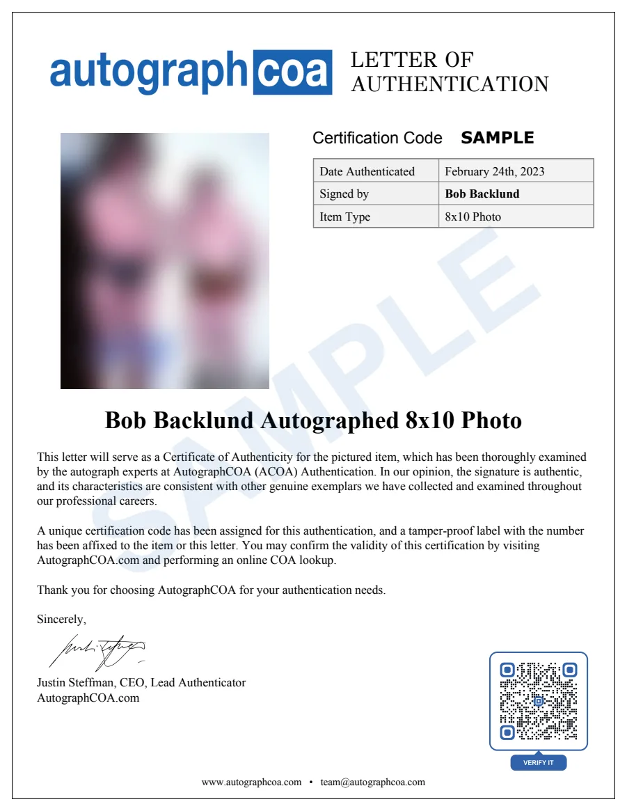 Example Letter of Authenticity for this item, marked SAMPLE