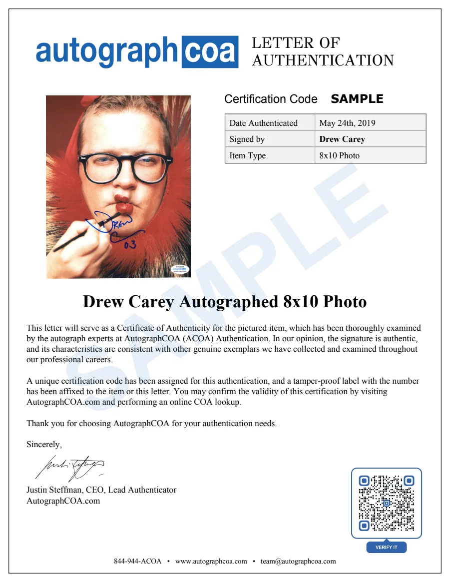 Example Letter of Authenticity for this item, marked SAMPLE