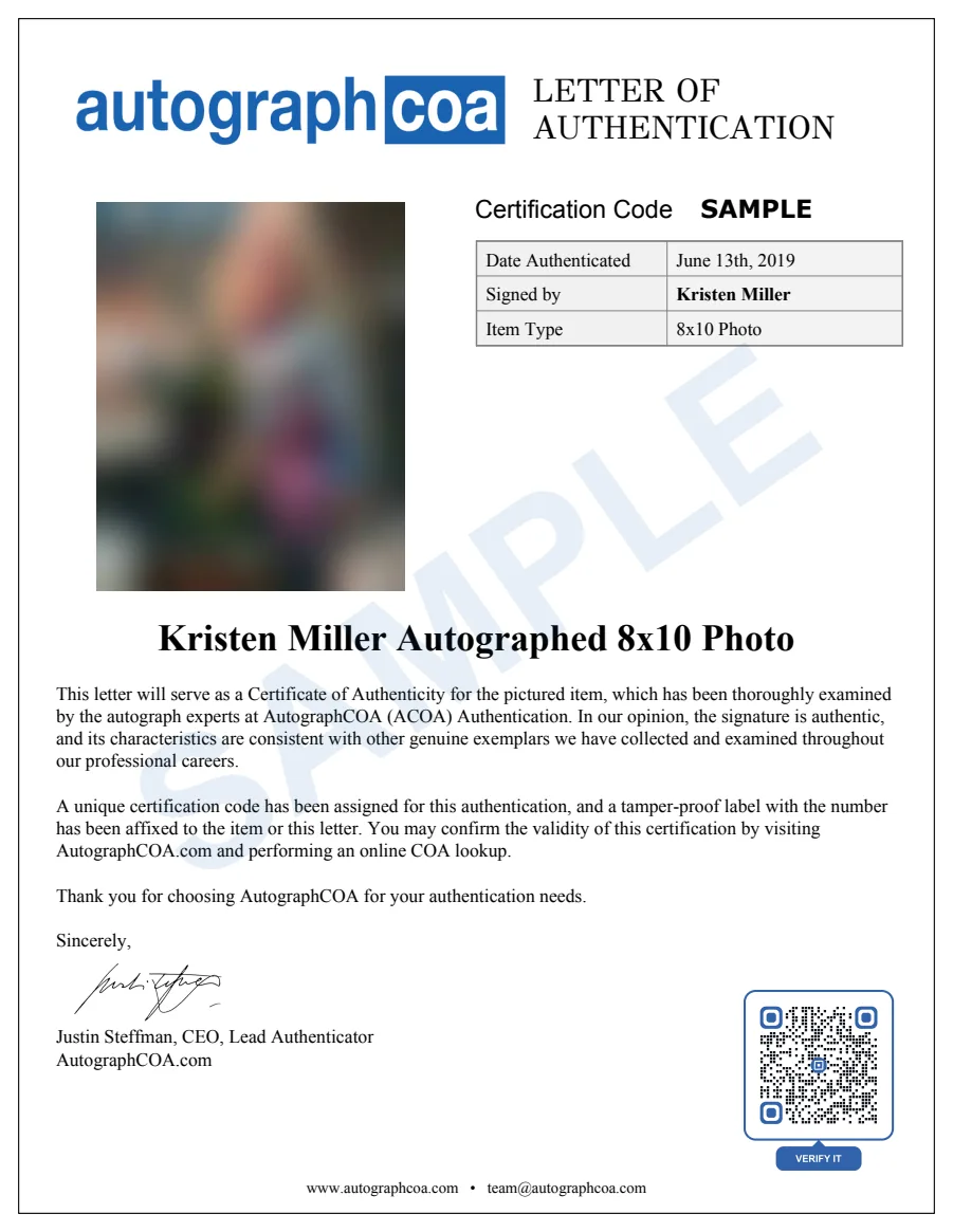 Example Letter of Authenticity for this item, marked SAMPLE