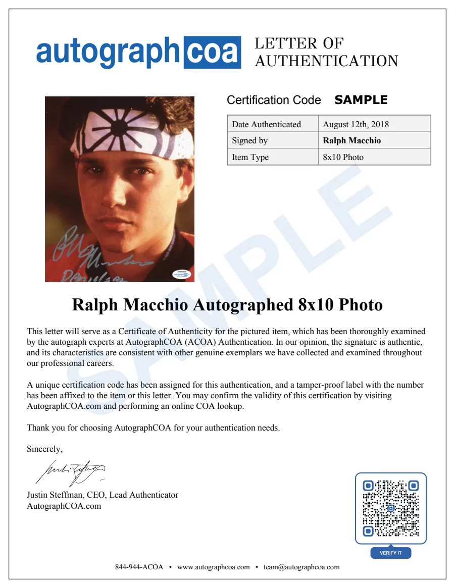 Example Letter of Authenticity for this item, marked SAMPLE