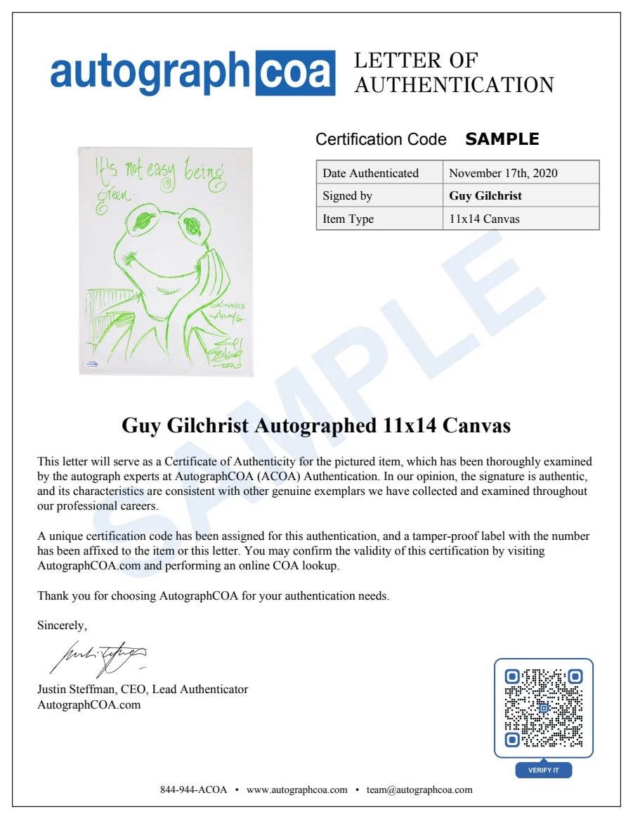 Example Letter of Authenticity for this item, marked SAMPLE
