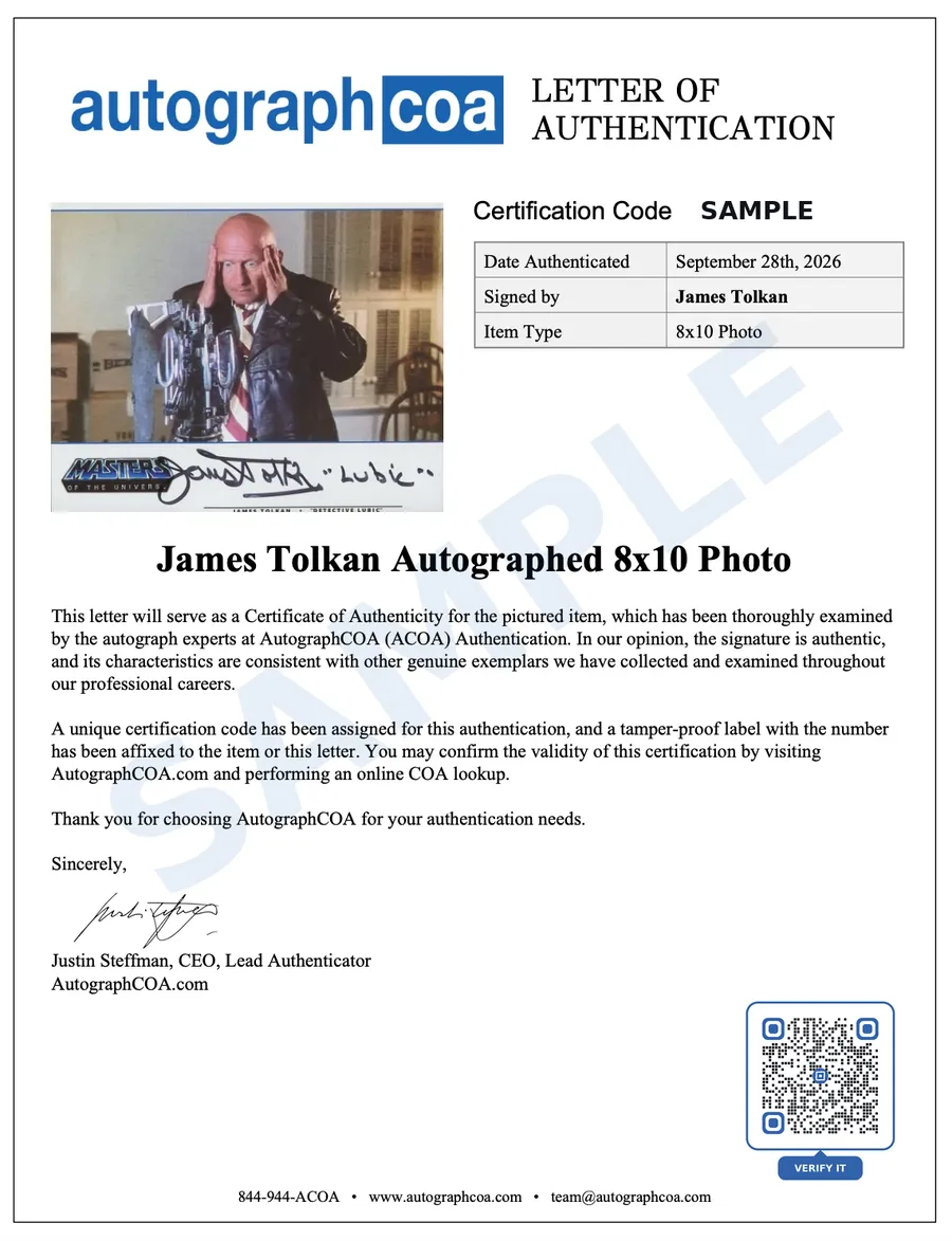 Example Letter of Authenticity for this item, marked SAMPLE