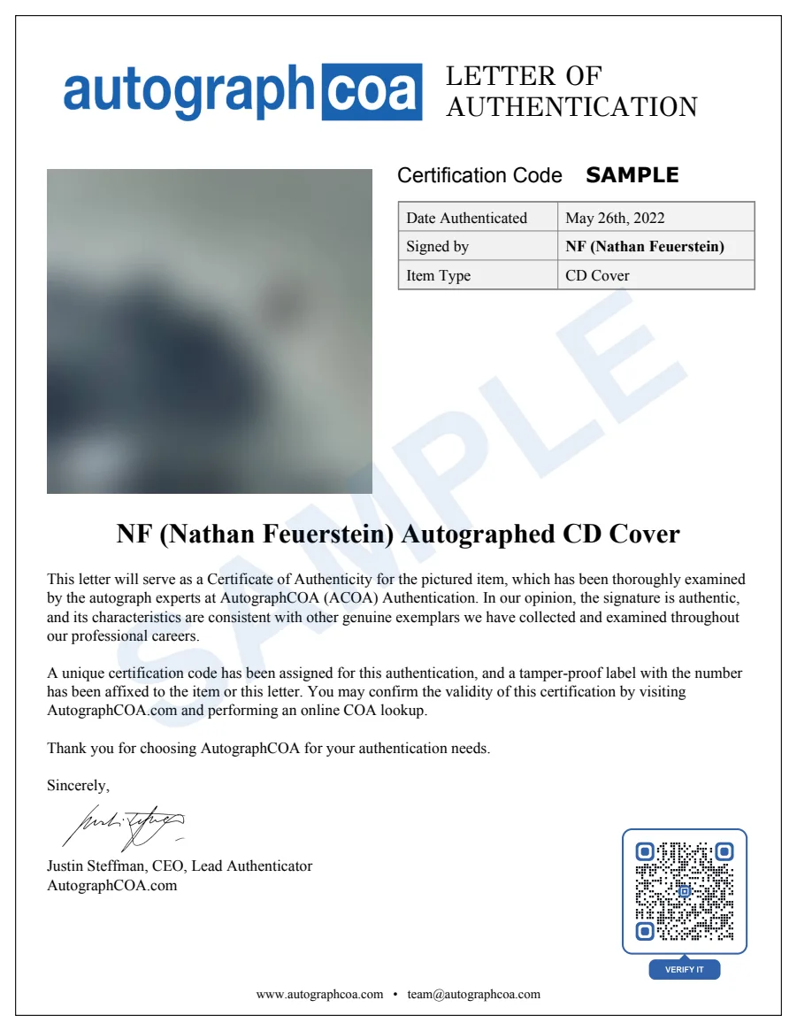 Example Letter of Authenticity for this item, marked SAMPLE