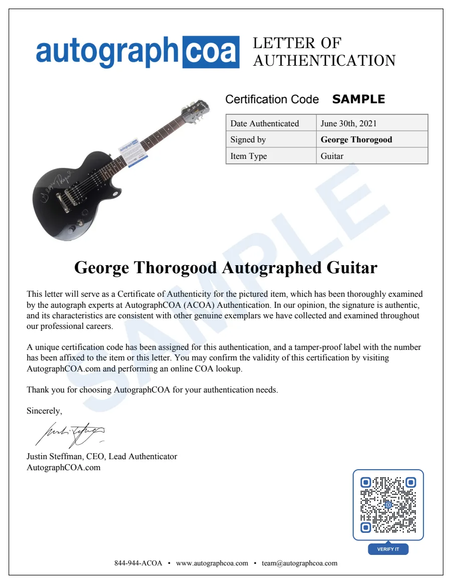 Example Letter of Authenticity for this item, marked SAMPLE