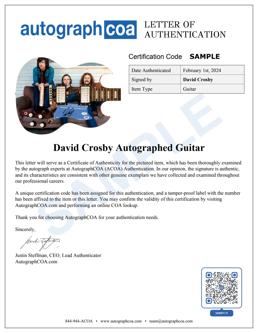 Example Letter of Authenticity for this item, marked SAMPLE