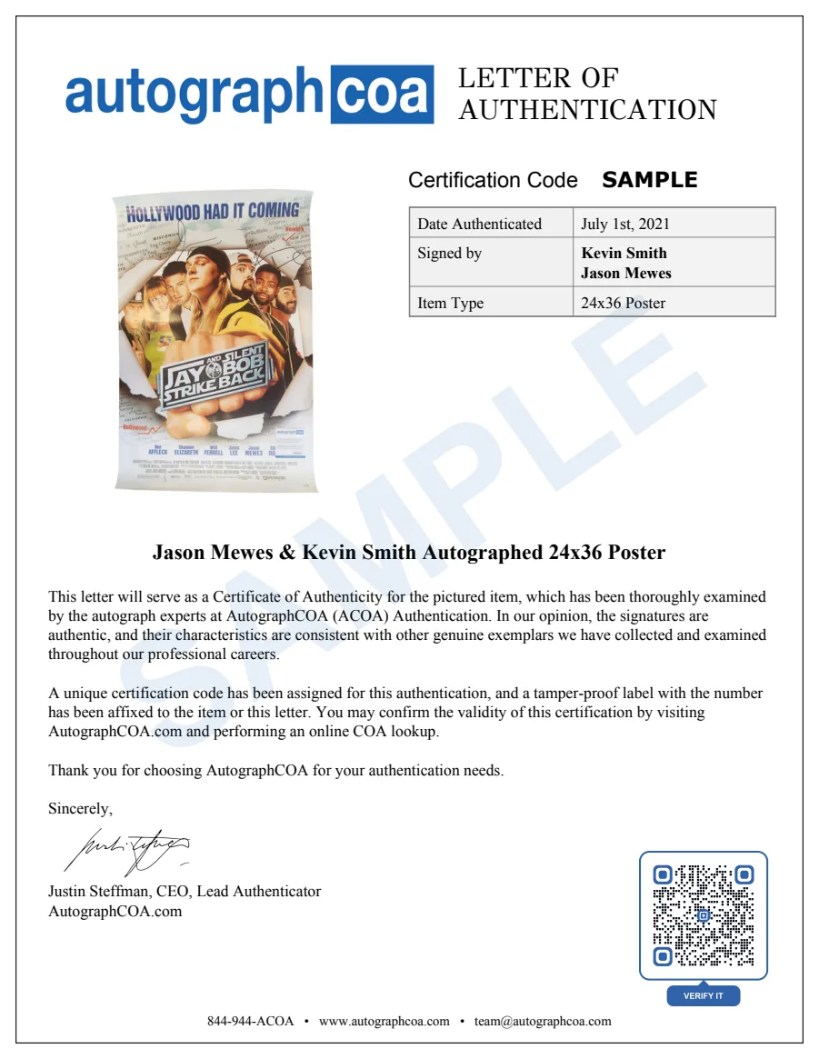 Example Letter of Authenticity for this item, marked SAMPLE
