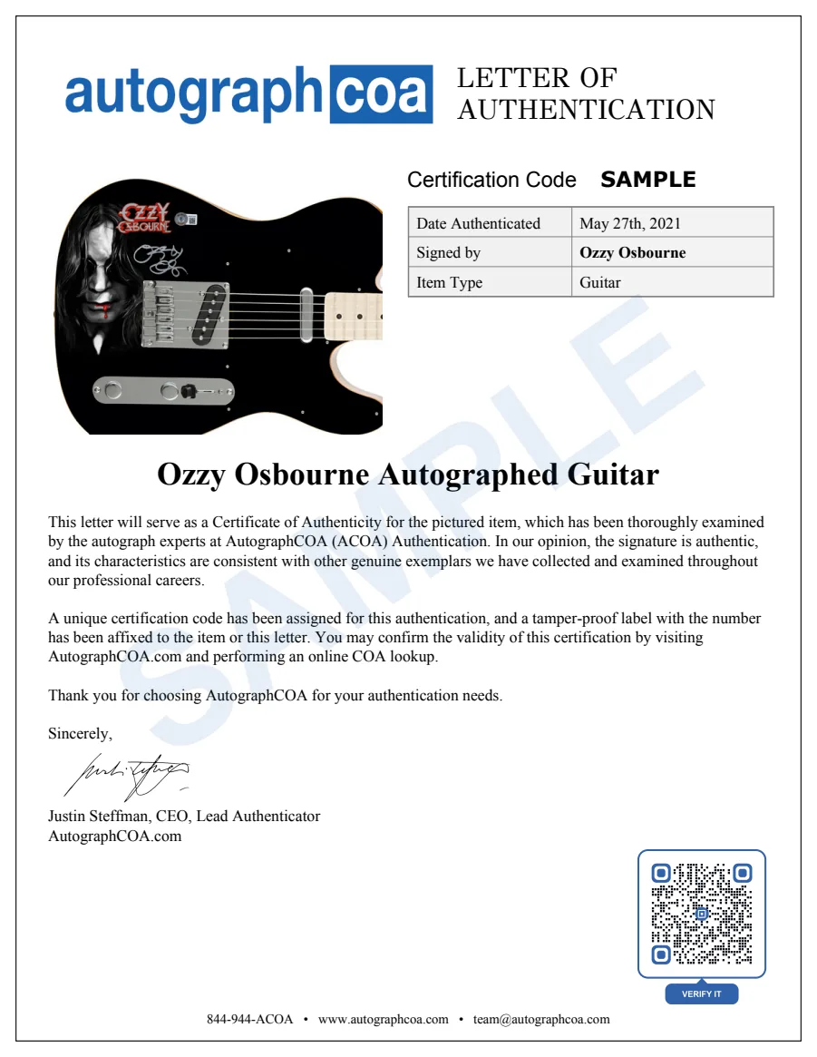 Example Letter of Authenticity for this item, marked SAMPLE