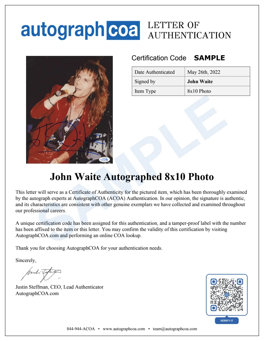 Example Letter of Authenticity for this item, marked SAMPLE
