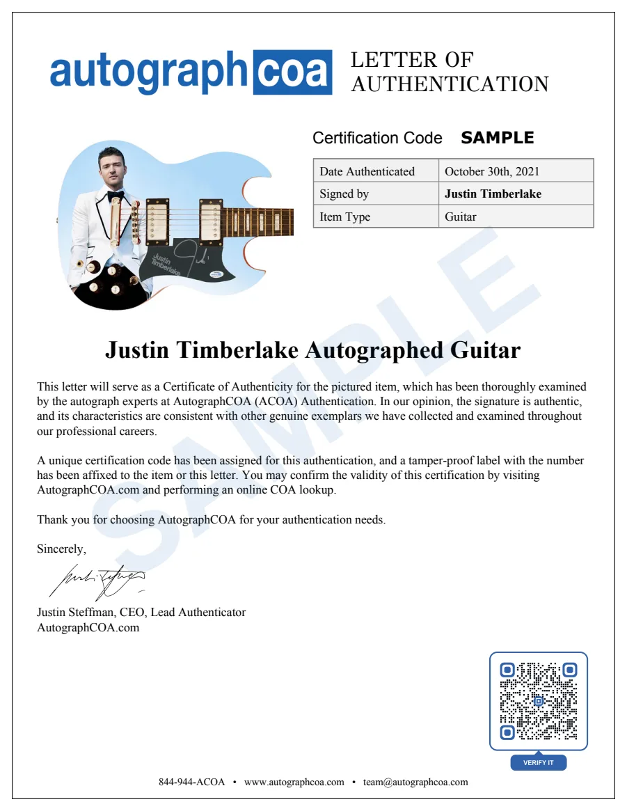 Example Letter of Authenticity for this item, marked SAMPLE