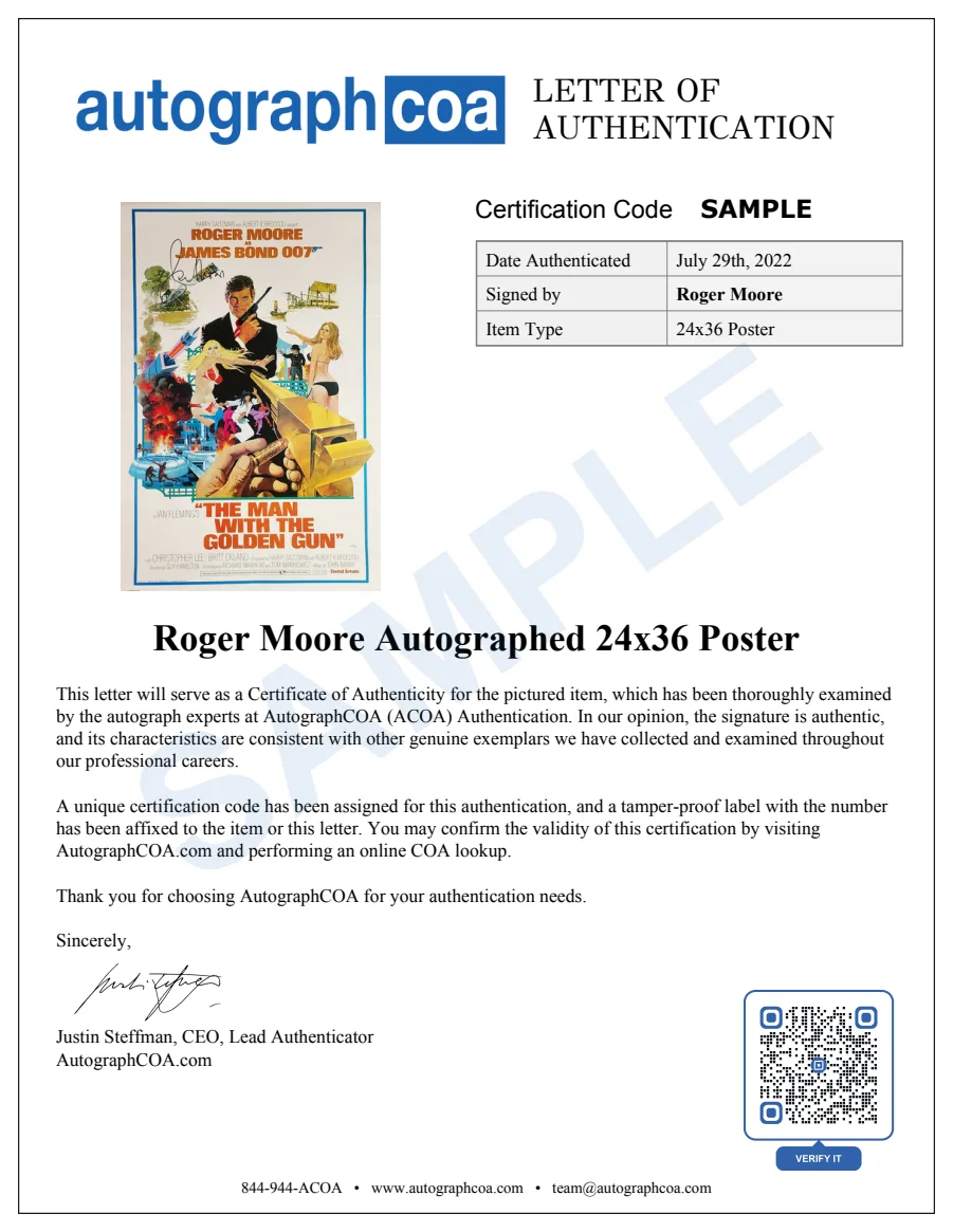 Example Letter of Authenticity for this item, marked SAMPLE
