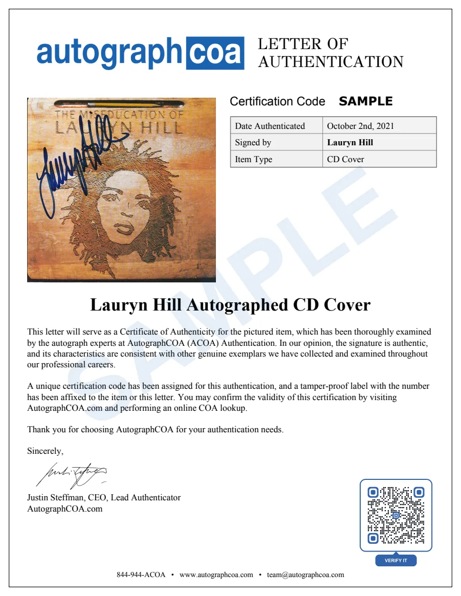 Example Letter of Authenticity for this item, marked SAMPLE