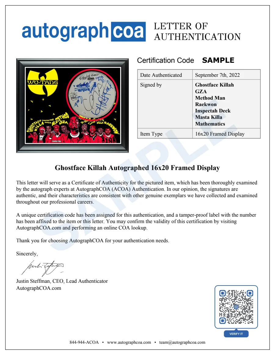 Example Letter of Authenticity for this item, marked SAMPLE