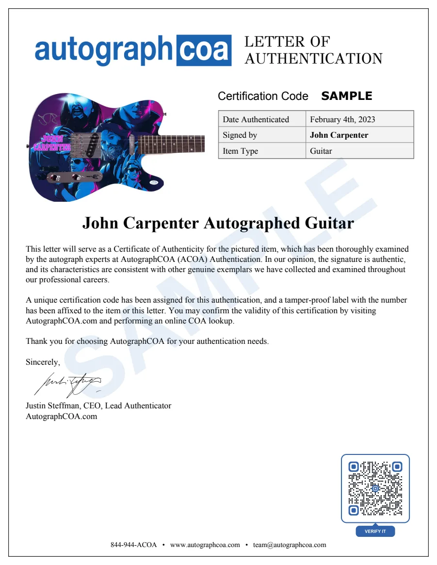 Example Letter of Authenticity for this item, marked SAMPLE