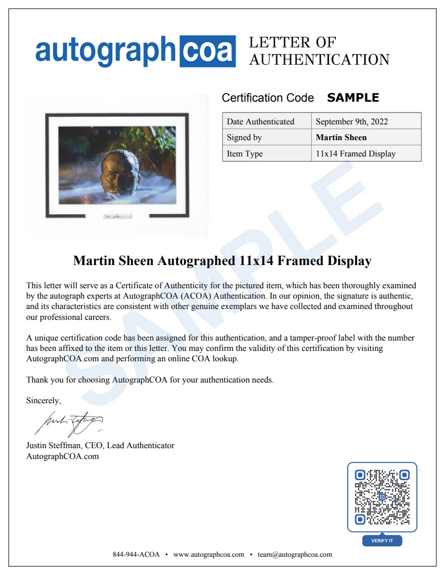 Example Letter of Authenticity for this item, marked SAMPLE
