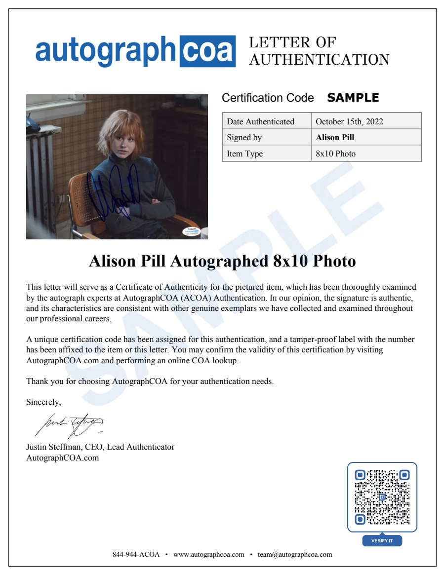 Example Letter of Authenticity for this item, marked SAMPLE