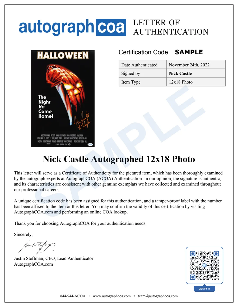 Example Letter of Authenticity for this item, marked SAMPLE