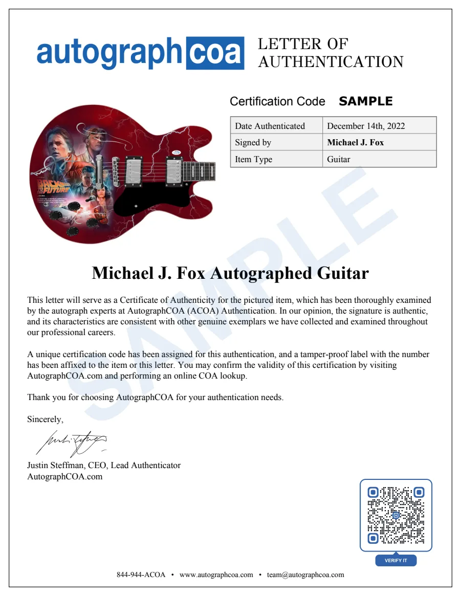 Example Letter of Authenticity for this item, marked SAMPLE