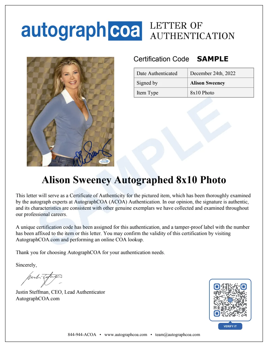 Example Letter of Authenticity for this item, marked SAMPLE