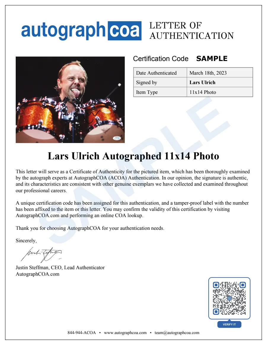 Example Letter of Authenticity for this item, marked SAMPLE