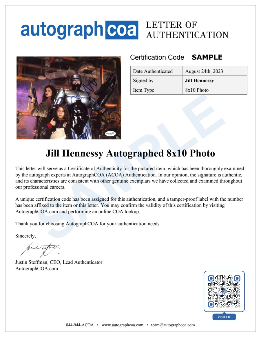 Example Letter of Authenticity for this item, marked SAMPLE