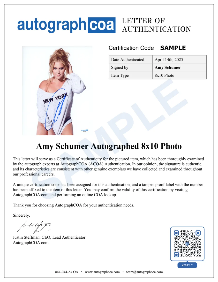 Example Letter of Authenticity for this item, marked SAMPLE