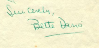 Authentic Bette Davis  Autograph Exemplar